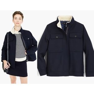 J. Crew Navy Utility Jacket with Cream Sherpa Collar